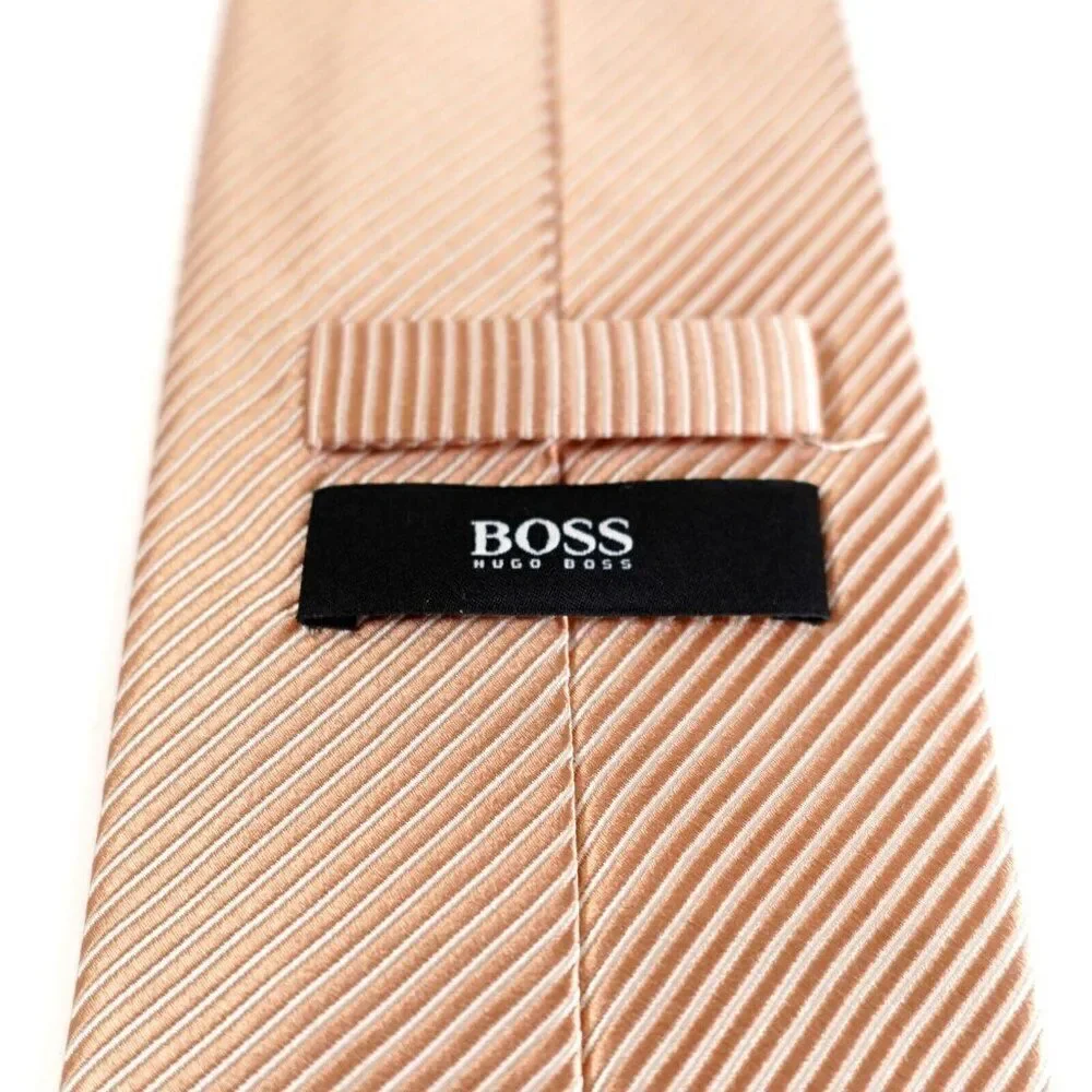 Hugo‎ Boss Beige Orange Striped Woven Silk Tie - Picture 4 of 7